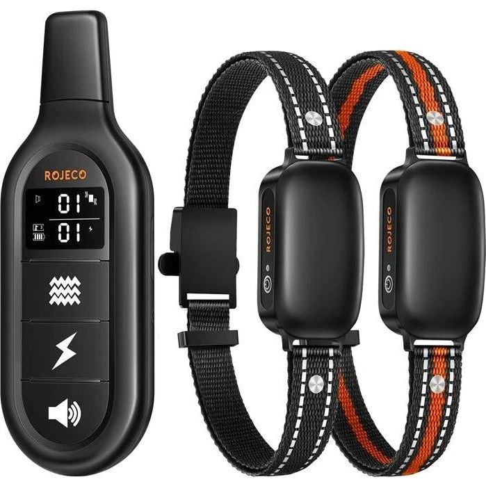 Rojeco PD521 1000m Elektronisk Hundetræningshalsbånd med 2 Halsbånd, Sort