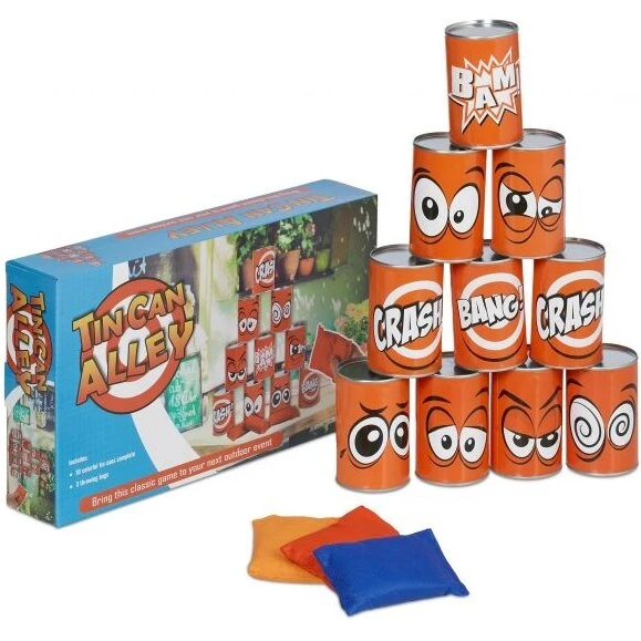 Dåsekast til børn med 10 farverige dåser og bløde kasteposer