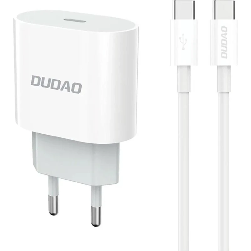 Dudao A14EUC USB-C 20W Oplader med 1m USB-C til USB-C Kabel, Hvid