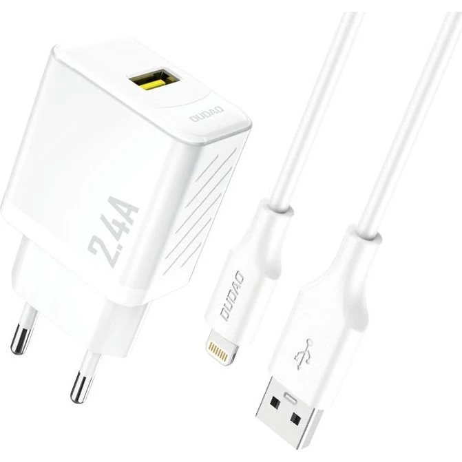 Dudao A23LEU 12W GaN USB-A Oplader med Lightning-kabel, Hvid
