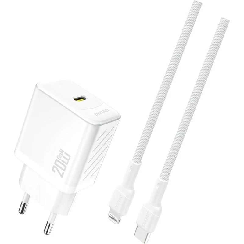 Dudao A26LEU 20W USB-C GaN Oplader med Lightning-kabel, Hvid