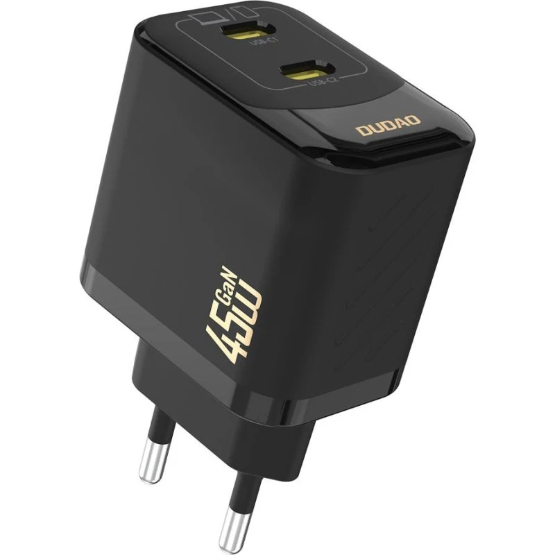 Dudao A28PEU 45W USB-C GaN Oplader, 2x USB-C, Sort