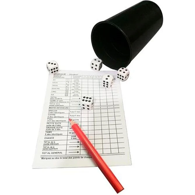 Magni Yatzy spil med pointblok og 6 terninger