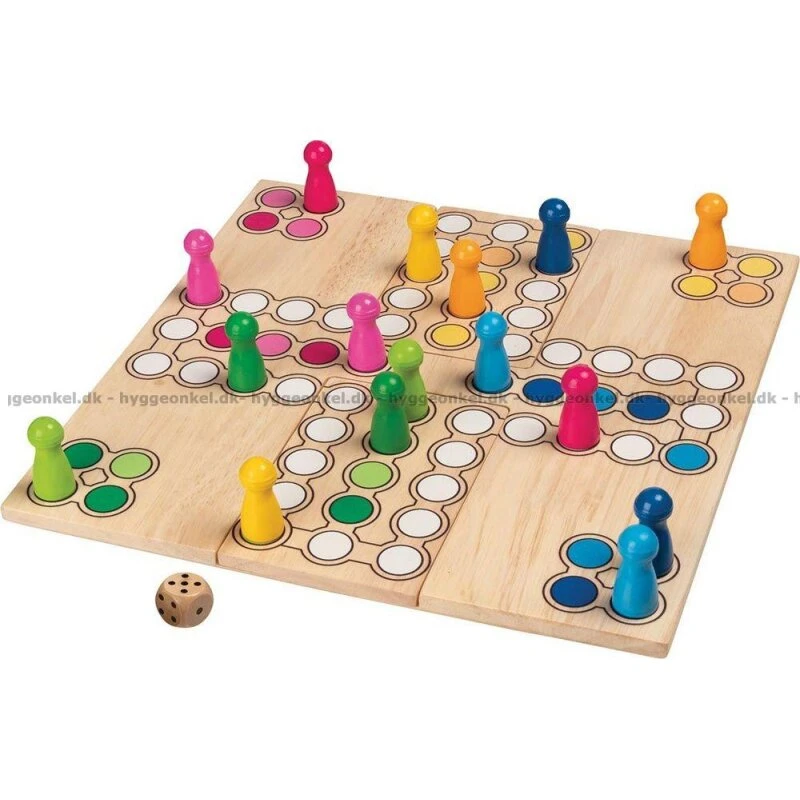 Ludo Luksus – fleksibelt træbræt til 2–4 spillere