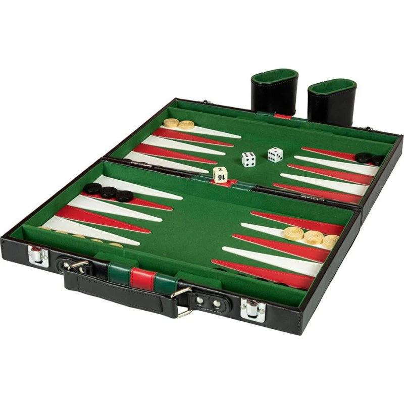 Vennerød Backgammon i læderkasse, 40 cm