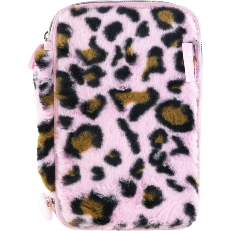 Tinka Trippel Penalhus med Indhold - Leopard Rosa