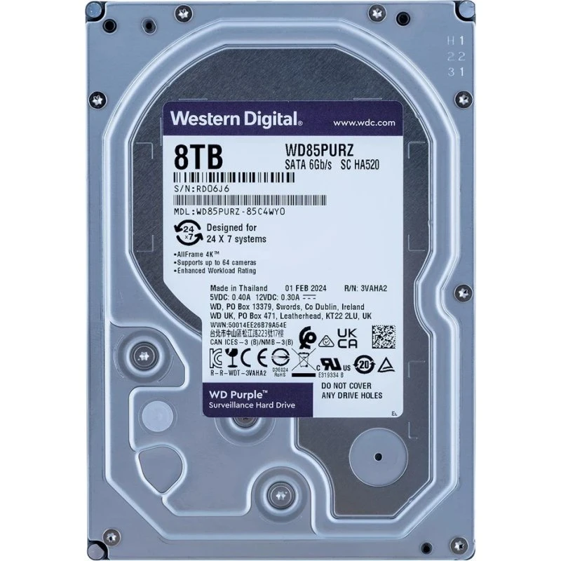 WD Purple 8TB 3.5" SATA 6Gb/s Surveillance HDD