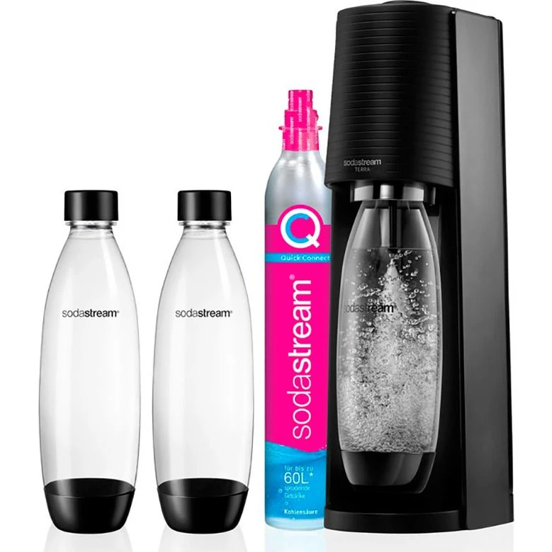 Sodastream Terra Sodavandsmaskine med 2 Flasker + Kulsyre, Sort