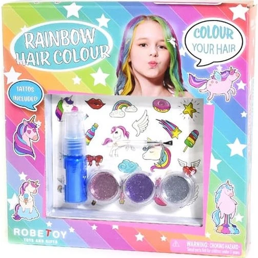 Robetoy 32361 Rainbow Hair Colour Set med Glimmer og Tatoveringer