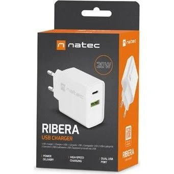 Natec Ribera 20 W PD USB-C & USB-A oplader
