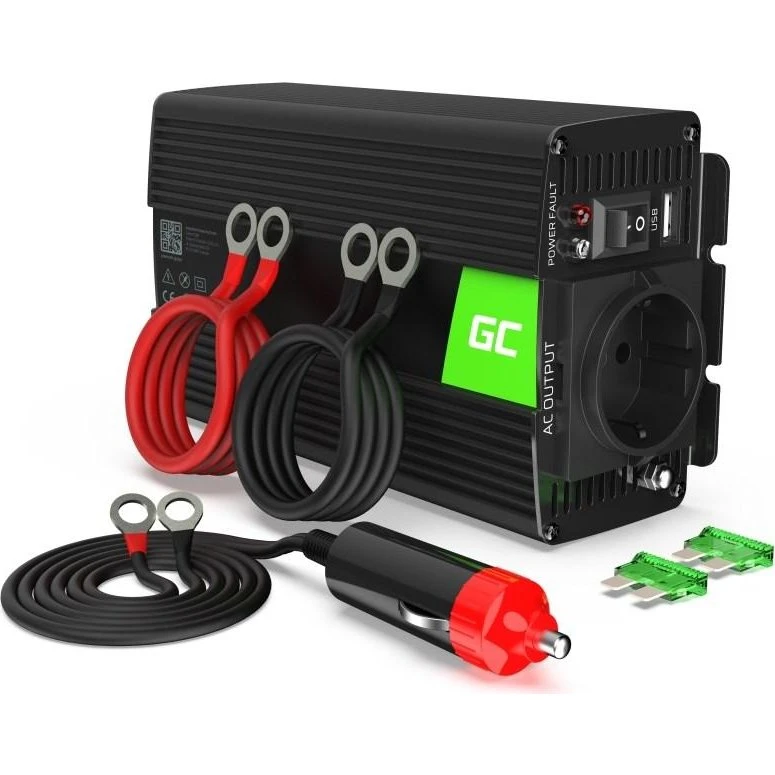 Green Cell 300 W 12 V til 230 V strøminverter, sort