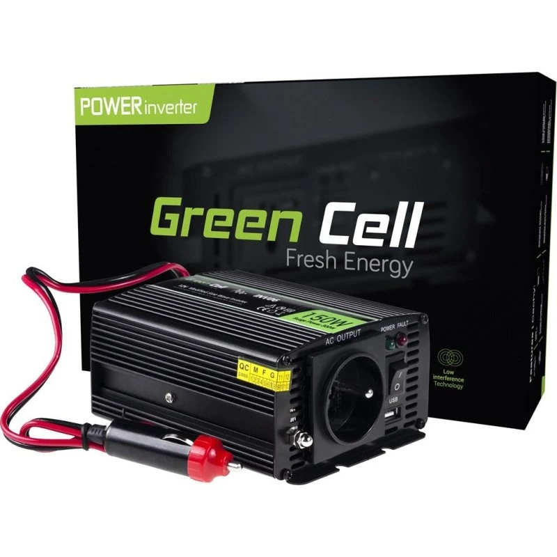 Green Cell INV06 150 W strøminverter 12 V til 230 V, sort