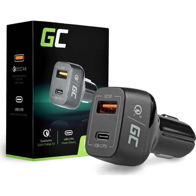 Green Cell CAD33 42W USB-C PD & QC 3.0 Bilstrømsadapter, sort