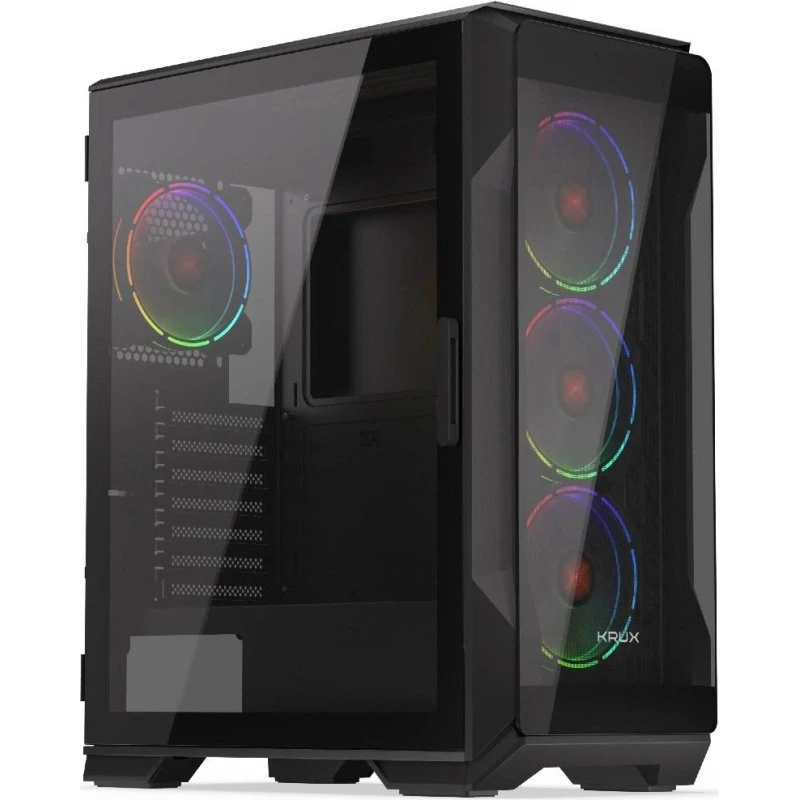 Krux HEKO PC-kabinet, midi tower, sort, RGB med hærdet glas