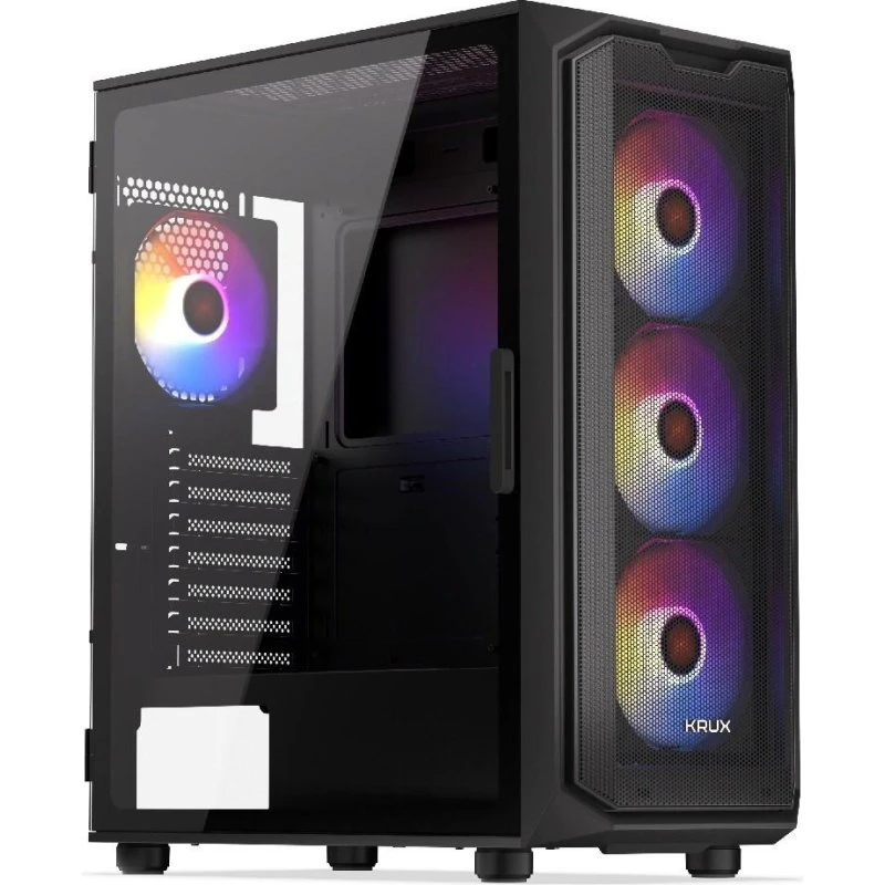 Krux Orona Midi Tower PC-kabinet, sort med hærdet glas