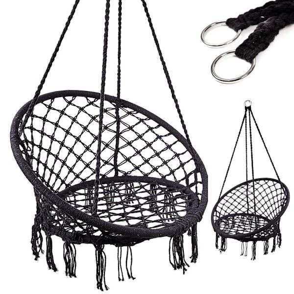 Stork's Nest Hængestol med Metalramme, Sort, 80 cm, 150 kg