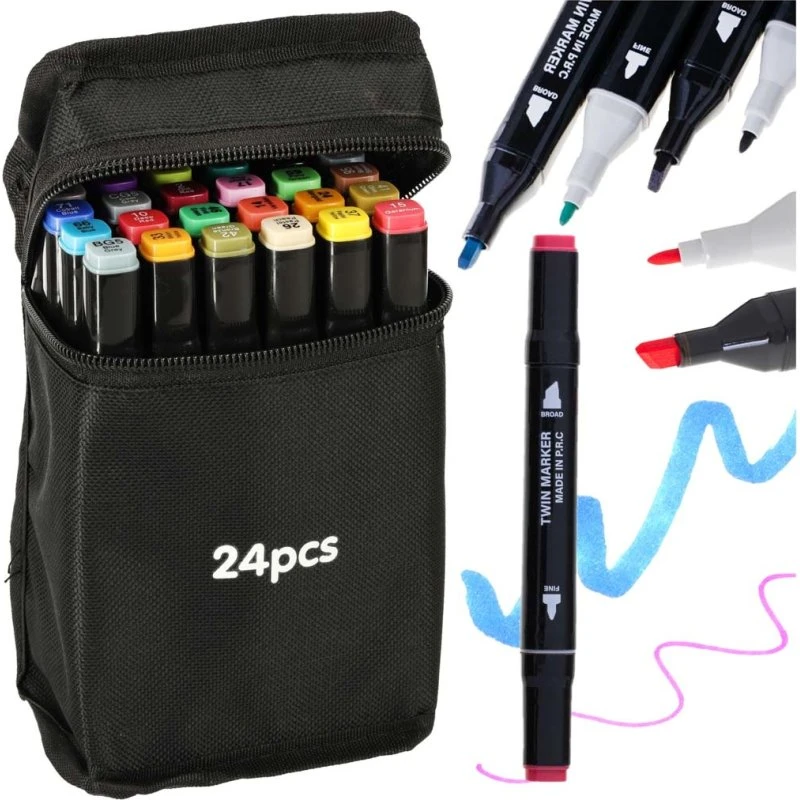 Copic 24-pak Tusser med Etui - Dobbeltsidede Alkoholmarkører