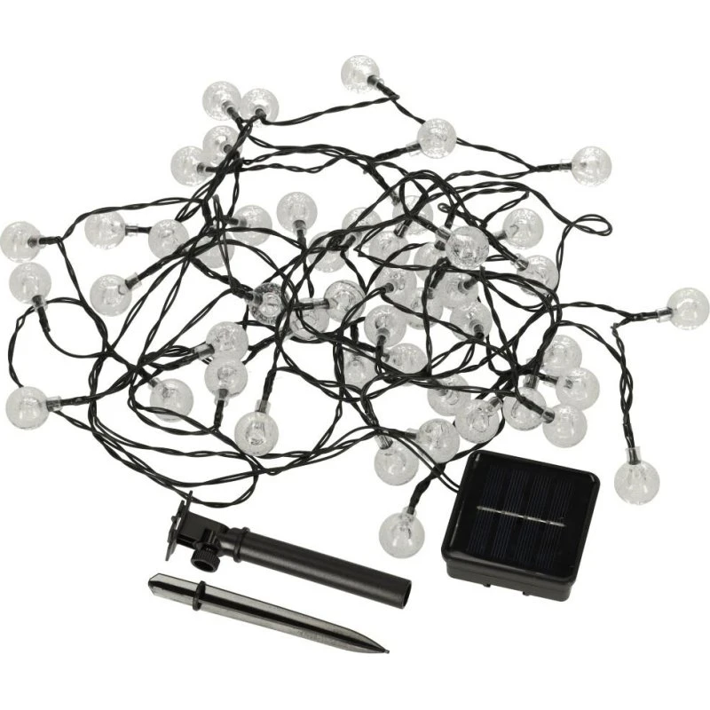 Solcelle lyskæde kugler 7 m, 50 LED, varm hvid