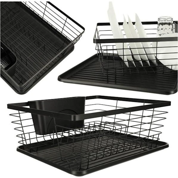 Braun Opvaskestativ med bestikholder og drypbakke, sort, 36x30,5 cm