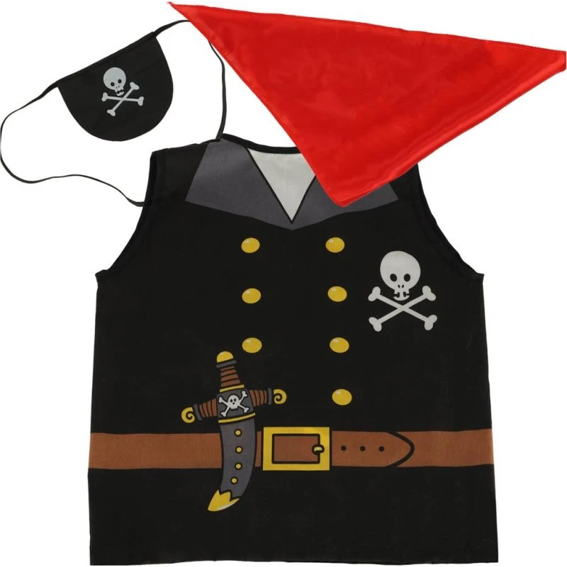 Piratudklædning til børn 3-8 år, vest, tørklæde og klap for øjet