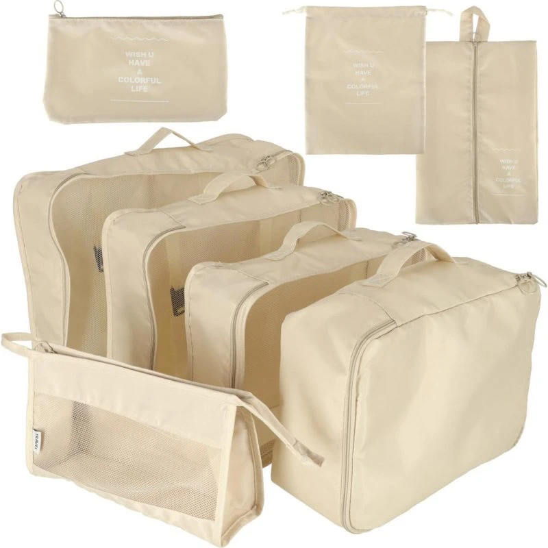 Beige Kuffertorganizer Sæt 8 Deler, Polyester, 40x30x10,5 cm