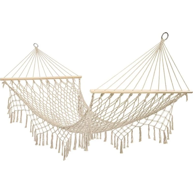 Garden Hammock Brazilian Boho Mesh Tassels 200 cm Ecru