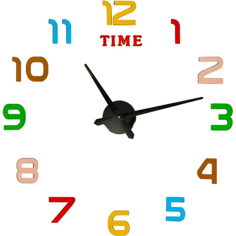 Sticker Wall Clock 12 Digits, 80-90 cm, farverigt, med sorte visere