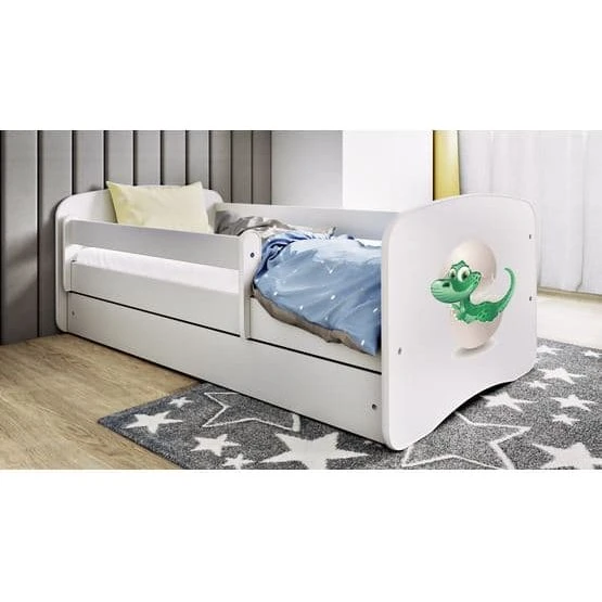 Babydreams Hvid Dinosaur Tremmeseng 140x70 cm med Skuffe og Madras