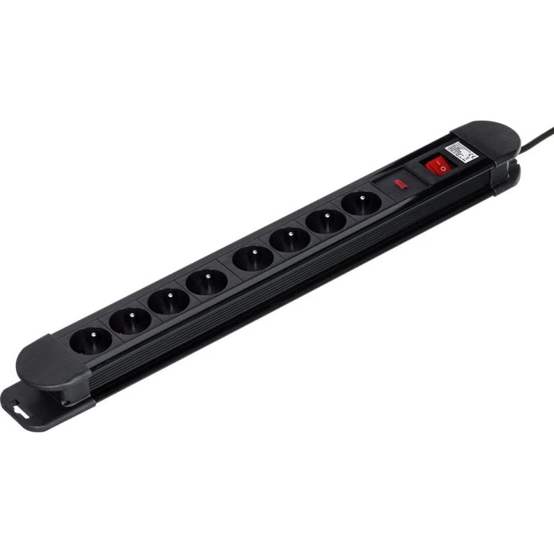 Maclean MCE11 8-stik stikdåse, sort, 1,5 m