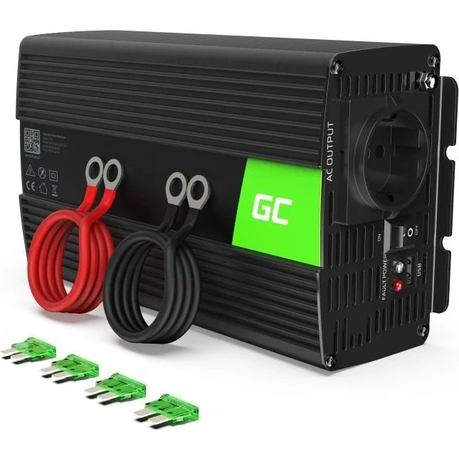 Green Cell INV18 1000W 24V til 230V Inverter, Sort