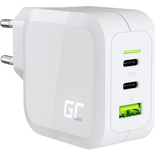 Green Cell PowerGaN 65W 2x USB-C, 1x USB-A Hvid
