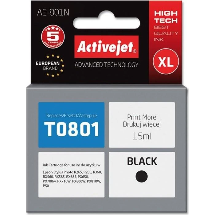 ActiveJet AE-801N XL, 15 ml, sort – kompatibel til Epson T0801