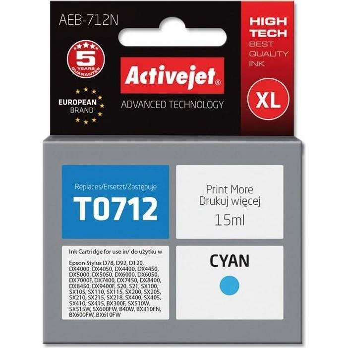 ActiveJet AEB-712N Cyan XL, 15 ml – kompatibel til Epson T0712/T0892