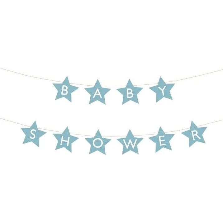 Guirlande til babyshower, stjerner, lyseblå, 290 × 16,5 cm