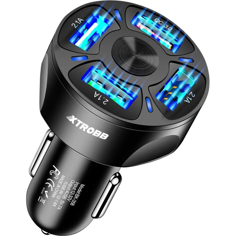 Anker 4-Port USB Biloplader med Quick Charge og 3-Ende Kabel