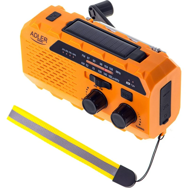 Adler FM Nødradio med Håndsving, Solceller og Powerbank 1200mAh - Orange