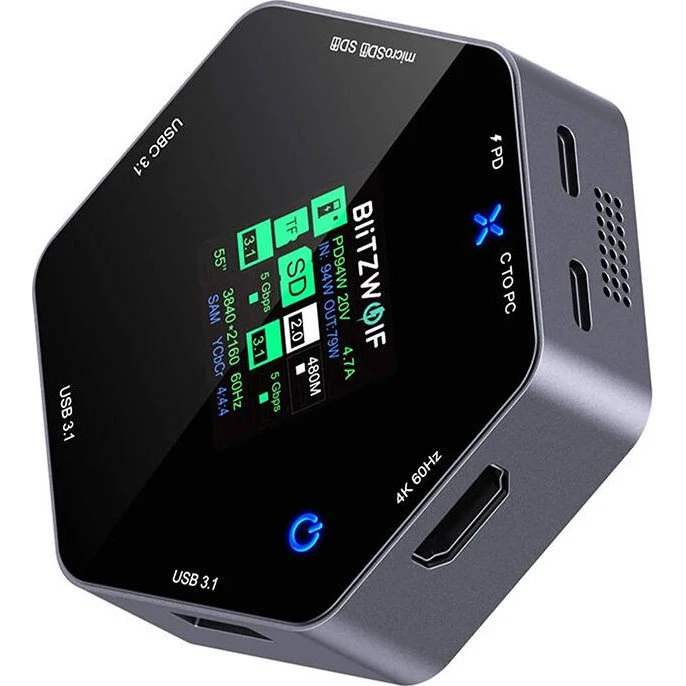 BlitzWolf BW-TH16 8-in-1 USB-C Dockingstation med LCD, 100W