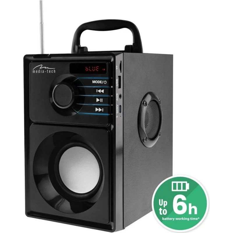 MediaTech MT3179 Bluetooth Boombox, 15W, 8 timer, Sort/Sølv