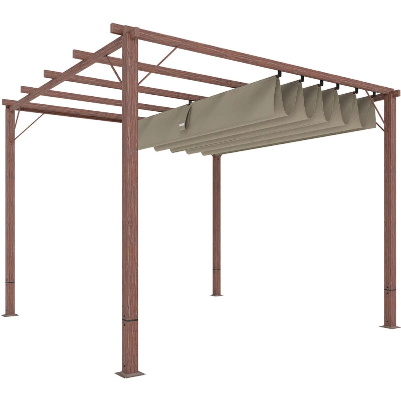 Havepergola 3x3 m udtrækkelig pergola, aluminiumsramme naturtræ