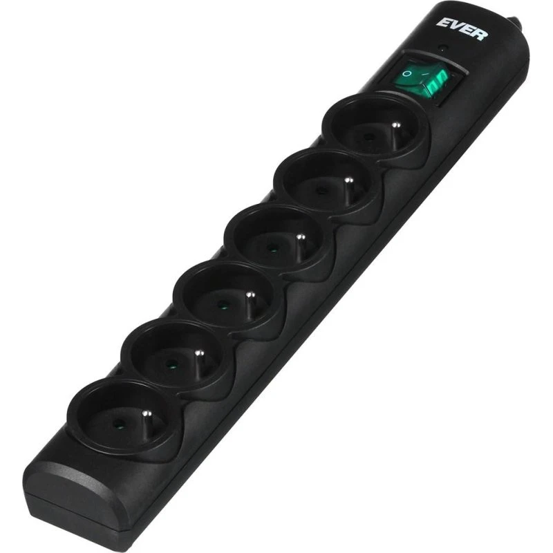 Ever Optima 6-stik stikdåse med afbryder, 3 m, sort