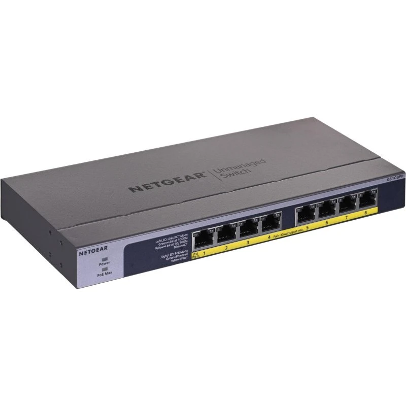 Netgear GS108PP 8-Port Gigabit PoE+ Switch, Sort