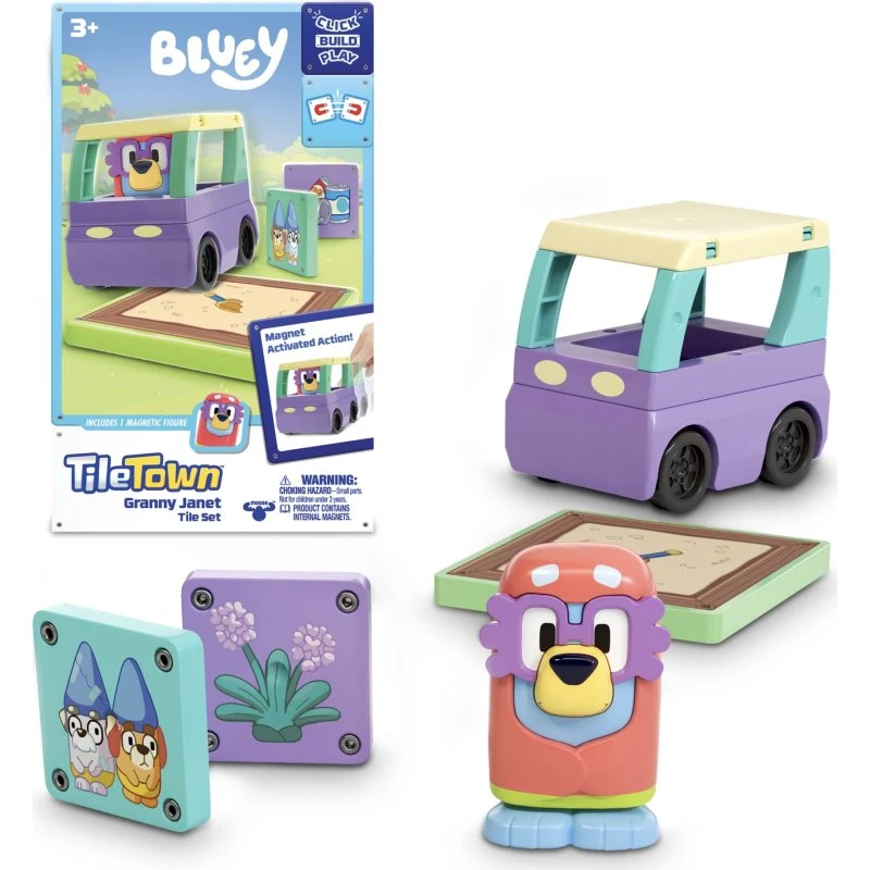 Tile Town Bluey Magnetisk Mini Legesæt - Granny Janet, 3+ år