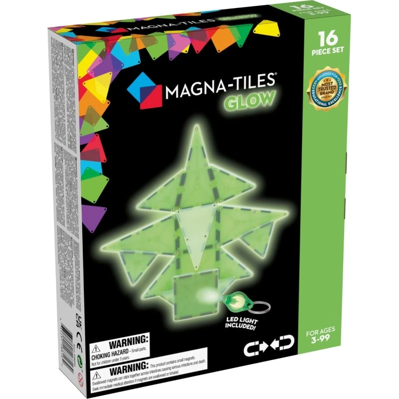 MAGNA-TILES Glow 16 Dele - Magnetisk Byggesæt med Selvlysende Fliser