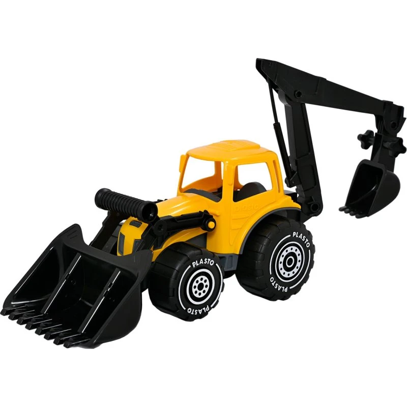 Plasto Traktor med Frontlæsser og Rendegraver, 70 cm