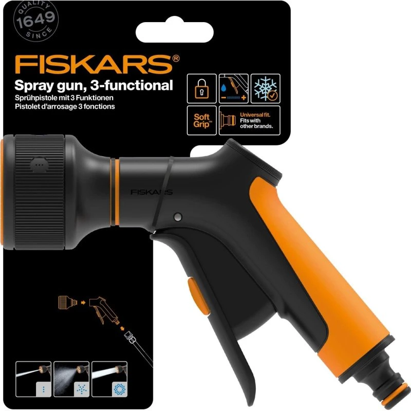 Fiskars Sprinklerpistol 3-funktion, Sort/Orange