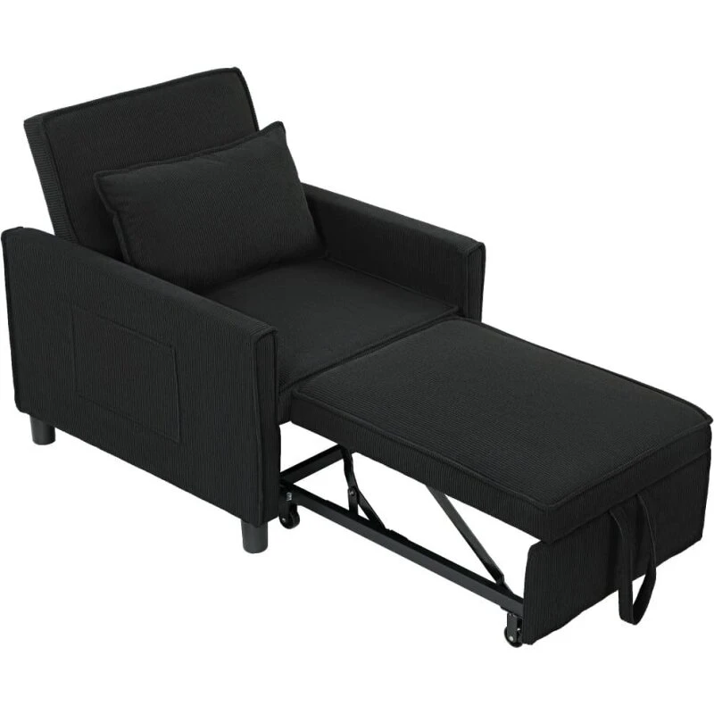 Lænestol 3-i-1, fløjlsbetræk sort, justerbar 3 positioner (74x84x81 cm)