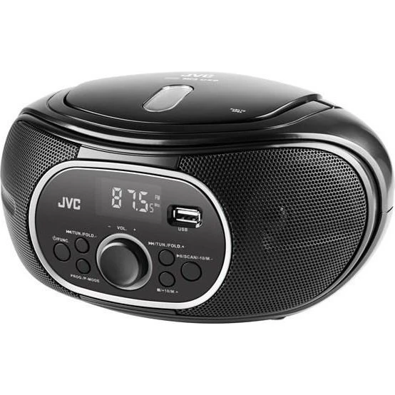 JVC RD-E221B Boombox, sort med CD, USB og FM-radio