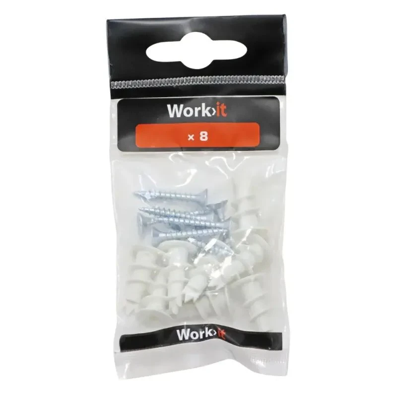 Work>it Gipsplugs med skruer 8 stk. 15x28 mm