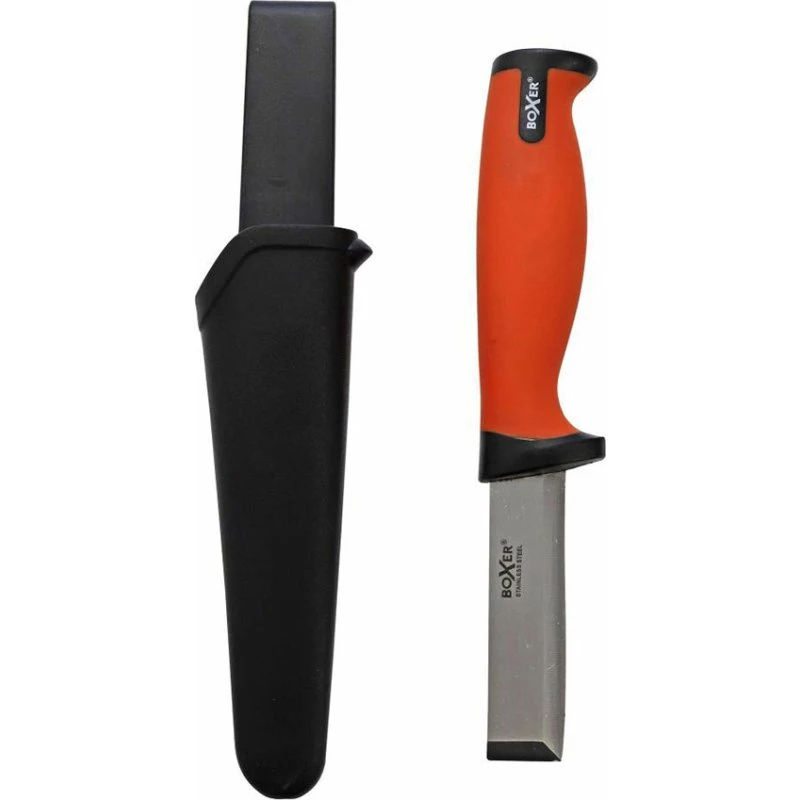 Boxer Chisel Knife med Skede, 9,5 cm, sort/orange