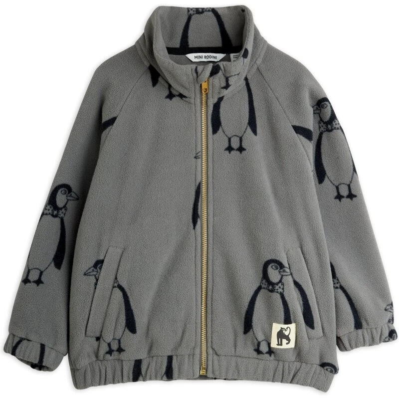 Mini Rodini Penguin Grey AOP Fleecejakke